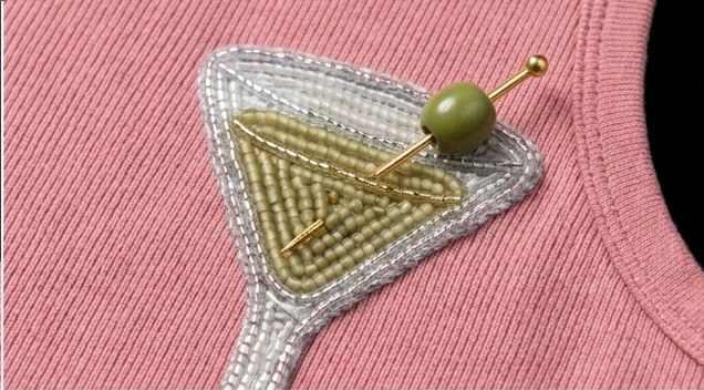 Embroidered dirty martini patch with an olive
